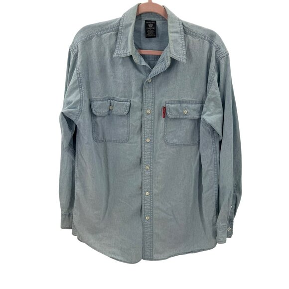 Warner Bros. Looney Tunes Classic Cartoons Blue Chambray Button-Up Shirt Size M - Picture 1 of 8